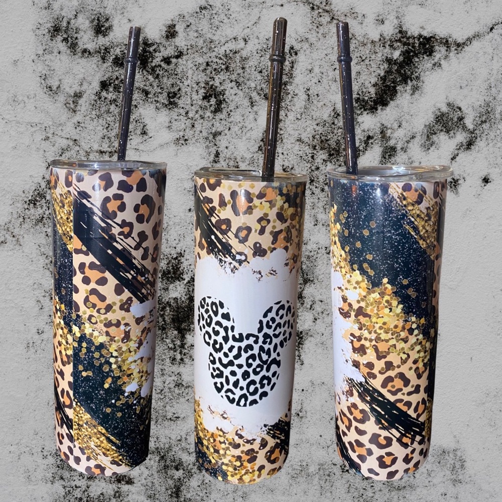 Mickey Mouse Cheetah Tumbler with Lid &  Plastic Straw 20 oz., Stainless Steel